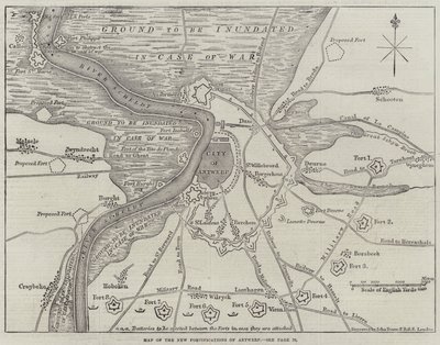 Karte der neuen Befestigungen von Antwerpen von John Dower